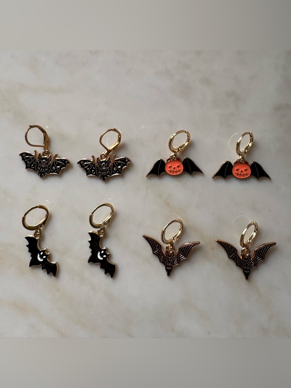 Kids Halloween Bat Charm Earrings - Black and Orange